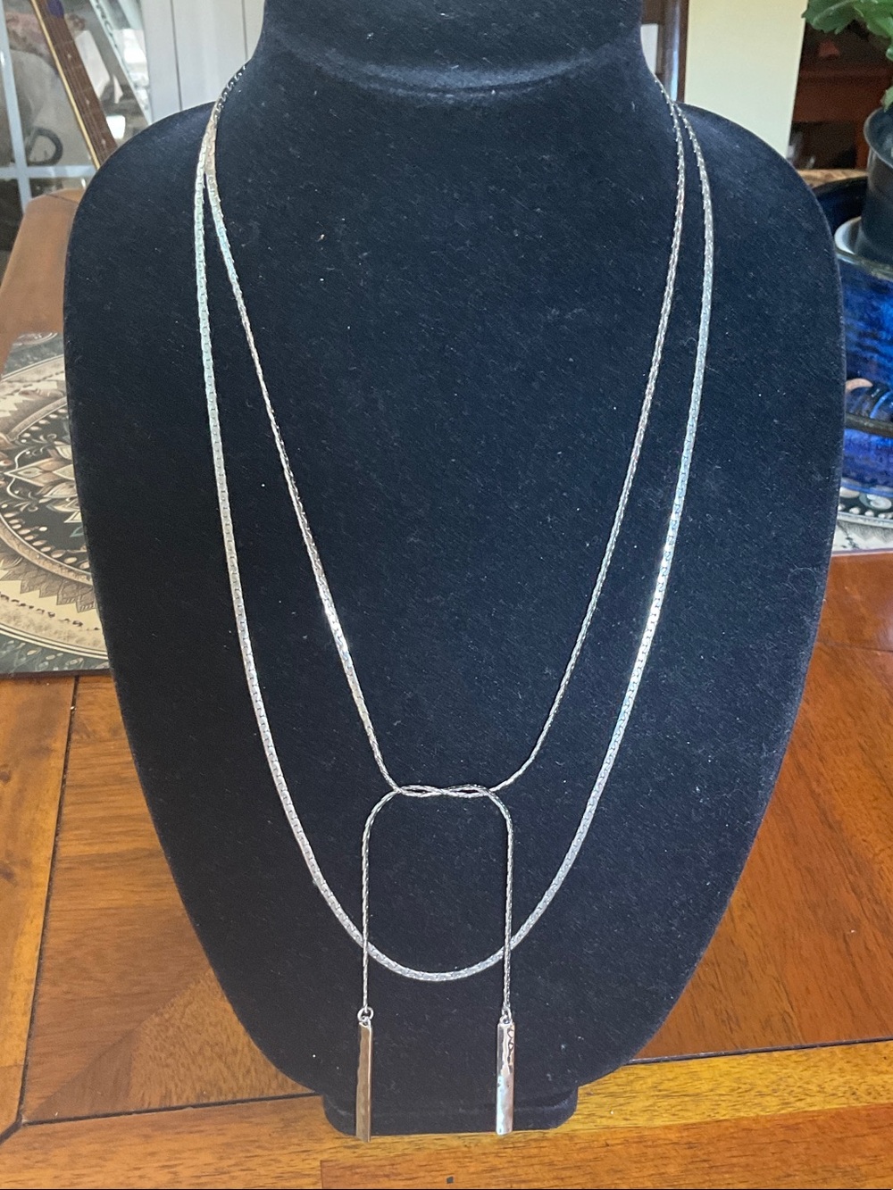 Boho lariat Silver Layered Lariat Necklace - Silver